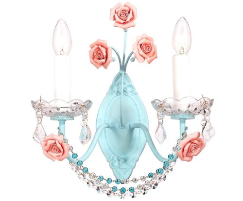 Бра Fiori di rose W186.2 Lucia Tucci без плафона на 2 лампы, основание голубое розовое в стиле прованс флористика Бра Fiori di rose W186.2 Lucia Tucci без плафона на 2 лампы, основание голубое розовое в стиле прованс флористика