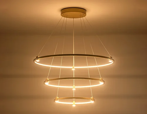 Люстра подвесная LED FL5516 Ambrella light золотая на 1 лампа, основание золотое в стиле современный хай-тек кольца фото 5