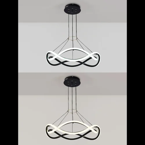 Люстра подвесная с пультом LED LAMPS 81288 Natali Kovaltseva белая чёрная на 1 лампу, основание чёрное в стиле современный хай-тек с пультом яндекс алиса сири фото 2