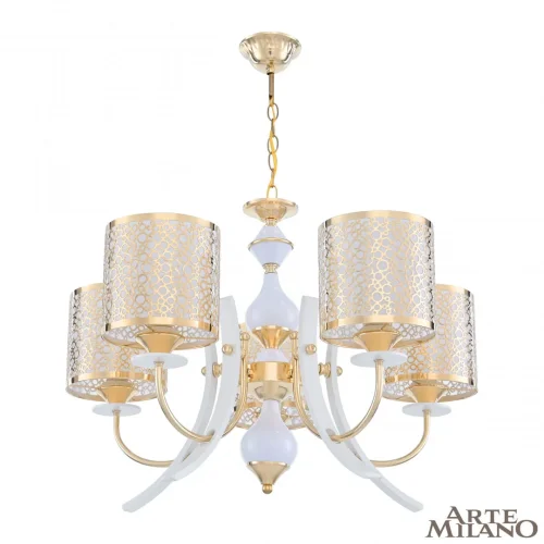 Люстра подвесная Florentia-6067 306067/5 Wh/Gd Arte Milano золотая белая на 5 ламп, основание золотое в стиле современный арт-деко 
