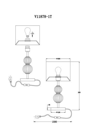 Настольная лампа Brumi V11878-1T Moderli серая на 1 лампу, основание хром стекло металл в стиле классический современный фото 3