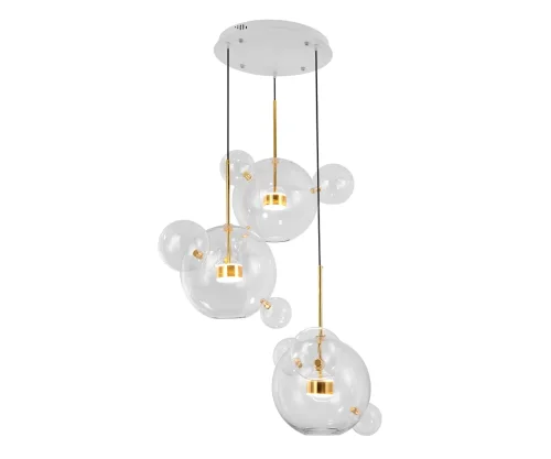 Светильник подвесной LED Галла 07545-4 (3A),21 Kink Light прозрачный на 3 лампы, основание золотое в стиле современный каскад шар