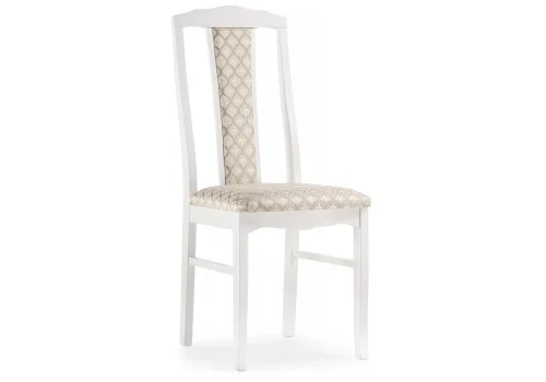 Деревянный стул Гроджин белый / бежевый 450690 Woodville, бежевый/ткань, ножки/массив бука/белый, размеры - ****420*520