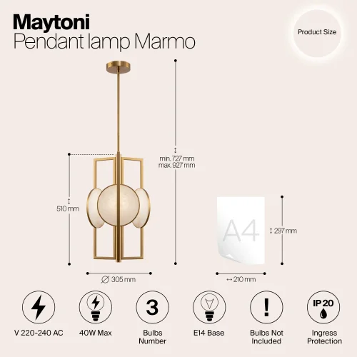 Светильник подвесной Marmo MOD099PL-03G Maytoni белый золотой на 3 лампы, основание золотое в стиле современный фото 3