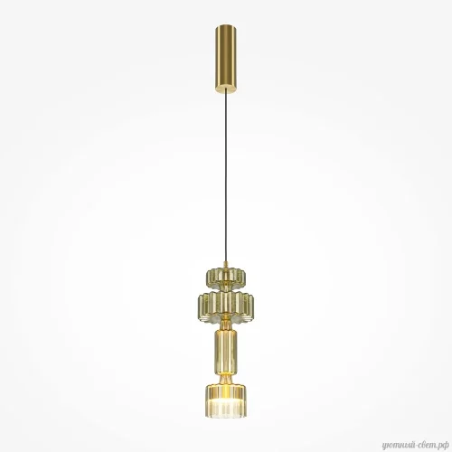 Светильник подвесной LED Level MOD253PL-L18BS3K1 Maytoni янтарный на 1 лампу, основание латунь в стиле современный арт-деко выдувное