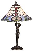 Настольная лампа Тиффани 841-804-01 Velante разноцветная 1 лампа, основание коричневое металл в стиле тиффани цветы