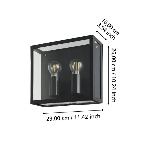 Настенный светильник Alamonte 900698 Eglo уличный IP44 чёрный 2 лампы, плафон прозрачный чёрный в стиле современный лофт E27 фото 3