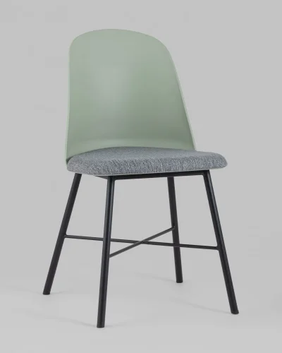 Стул Shell с мягким сиденьем серо-зеленый УТ000005381 Stool Group, зелёный/ткань, ножки/металл/чёрный, размеры - ***** фото 2