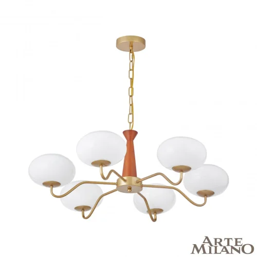 Люстра подвесная AM-Napoli 310166/D780/6 BS/WD Arte Milano белая на 6 ламп, основание матовое золото в стиле современный 