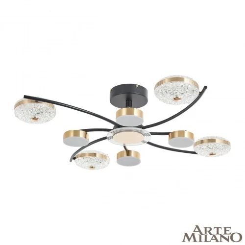 Люстра потолочная LED Ferrara-72069 279169/4+4 BK/GD Arte Milano прозрачная на 1 лампу, основание чёрное в стиле современный хай-тек 