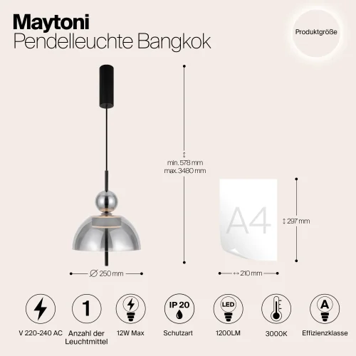 Светильник подвесной LED Bangkok MOD185PL-L6B3K4 Maytoni серый на 1 лампу, основание чёрное в стиле современный фото 12
