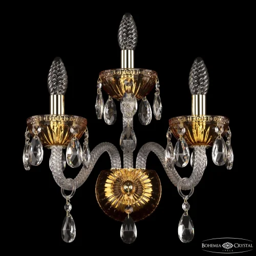Бра 5417B/2+1/165 G Amber/M-1G Bohemia Ivele Crystal без плафона на 3 лампы, основание золотое прозрачное в стиле классический r