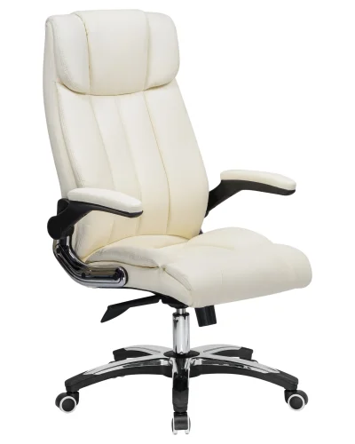 Офисное кресло для руководителей 107B-LMR RONALD, цвет кремовый Dobrin, кремовый/экокожа, ножки/металл/хром, размеры - 1130*1190***720*720 фото 2