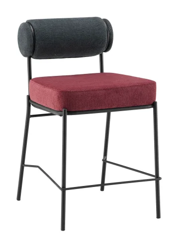 Стул полубарный Ponpoun, тёмно-серый, бордо УТ000040470 Stool Group, бордовый/шенилл, ножки/металл/чёрный, размеры - *910***520*635