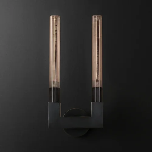 Бра RH CANELLE wall lamp DOUBLE Sconces Black 147232-22 ImperiumLoft прозрачный на 2 лампы, основание чёрное в стиле современный фото 2