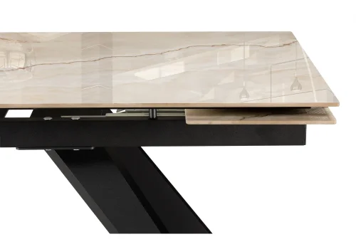 Керамический стол Морсби 140(200)х80х80 butterfly onyx beige / черный 588049 Woodville столешница бежевая из керамика фото 3