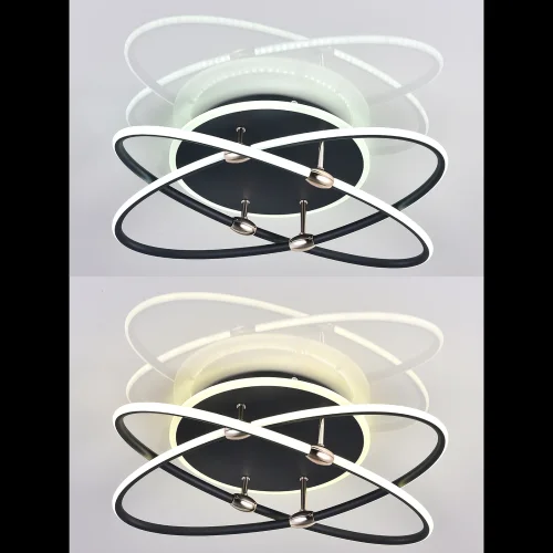 Люстра потолочная с пультом LED LAMPS 81235 Natali Kovaltseva чёрная белая на 1 лампа, основание чёрное в стиле современный хай-тек с пультом кольца фото 2