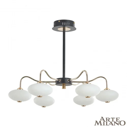 Люстра на штанге LED Neapolis-73908 273908/6 BK/GD Arte Milano белая на 1 лампу, основание чёрное в стиле современный 