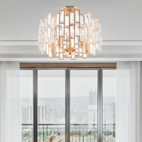 Люстра потолочная Sorrento-3209 373209/5/80/390 GD Arte Milano прозрачная на 5 ламп, основание золотое в стиле современный фото 2 Люстра потолочная Sorrento-3209 373209/5/80/390 GD Arte Milano прозрачная на 5 ламп, основание золотое в стиле современный фото 2