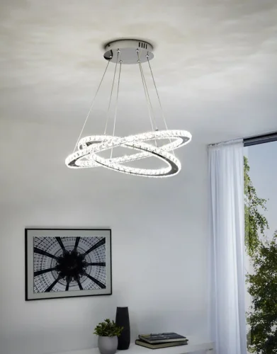 Светильник подвесной LED VARRAZO 31667 Eglo прозрачный на 1 лампу, основание хром серое в стиле современный кольца фото 2