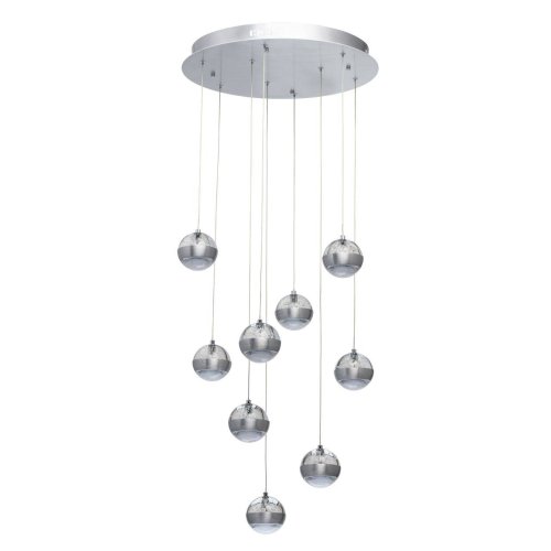 Светильник подвесной LED с пультом Капелия 730010209 MW-Light серебряный 9 ламп, основание серебряное в стиле модерн каскад шар