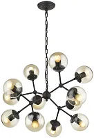 Люстра подвесная лофт Bolita WE236.12.023 Wertmark прозрачная на 12 ламп, основание чёрное в стиле лофт молекула шар