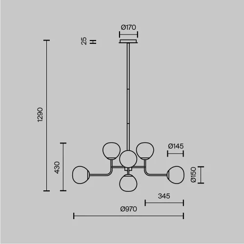 Люстра на штанге Erich MOD221-PL-08-G Maytoni белая на 8 ламп, основание золотое в стиле современный шар фото 2