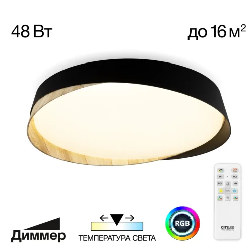 Светильник потолочный LED RGB с пультом Bonny CL754351G Citilux белый 1 лампа, основание чёрное в стиле современный хай-тек круглый с пультом