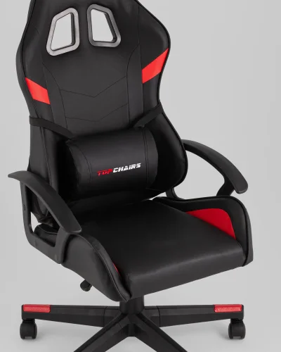 Кресло спортивное TopChairs Warden, черно-красный УТ000039484 Stool Group, чёрный/экокожа, ножки/полимер/чёрный, размеры - 1145*1245***500*470 фото 8