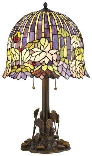 Настольная лампа Тиффани 883-804-02 Velante разноцветная 2 лампы, основание бронзовое коричневое металл в стиле тиффани цветы