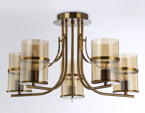 Люстра потолочная TR3222 Ambrella light янтарная на 5 ламп, основание золотое в стиле классический современный  фото 6