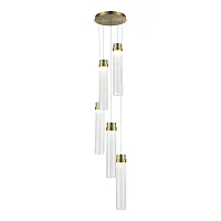 Светильник подвесной LED Champagne SL6236.303.05 ST-Luce прозрачный на 5 ламп, основание латунь в стиле современный каскад