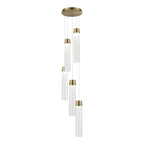 Светильник подвесной LED Champagne SL6236.303.05 ST-Luce прозрачный на 5 ламп, основание латунь в стиле современный каскад