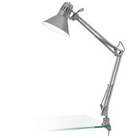 Настольная лампа на струбцине FIRMO 90874 Eglo серая серебряная 1 лампа, основание серебряное серое полимер металл в стиле для кабинета, офиса 