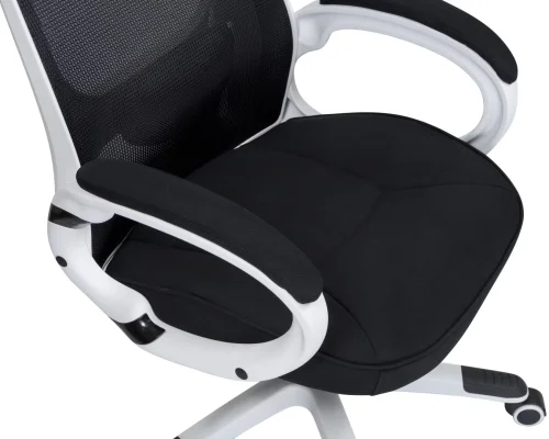 Офисное кресло для руководителей 109BL_White-LMR STEVEN WHITE, цвет белый пластик, чёрная ткань Dobrin, чёрный/сетка, ножки/металл/белый, размеры - 1210*1270***720*720 фото 7