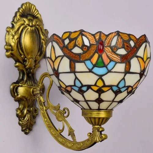 Бра Тиффани 830-801-01 Velante разноцветный на 1 лампа, основание коричневое бронзовое в стиле тиффани орнамент цветы фото 7