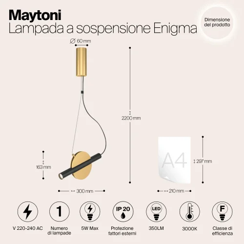 Светильник подвесной LED Enigma MOD150PL-L5BS3K Maytoni чёрный на 1 лампу, основание латунь в стиле современный хай-тек арт-деко фото 8