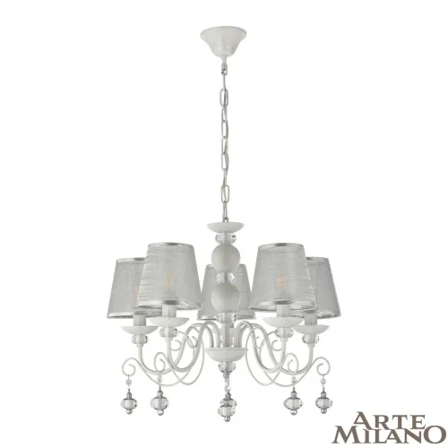Люстра подвесная AM347620 347620/5 WT+SL Arte Milano белая серебряная на 5 ламп, основание серебряное белое в стиле классический 
