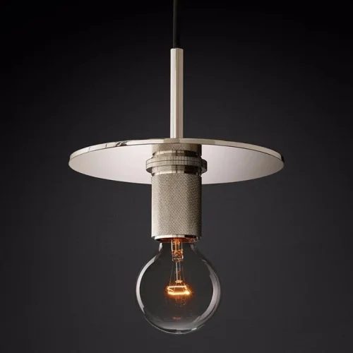 Светильник подвесной RH Utilitaire Disk Shade Pendant Silver 123644-22 ImperiumLoft никель на 1 лампу, основание никель в стиле лофт 