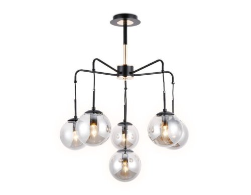 Люстра подвесная TR9030 Ambrella light прозрачная на 6 ламп, основание чёрное в стиле лофт современный шар