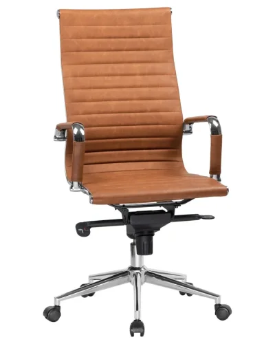 Офисное кресло для руководителей 101F-LMR CLARK, цвет светло-коричневый №321 Dobrin, коричневый/экокожа, ножки/металл/хром, размеры - 1090*1150***680*680