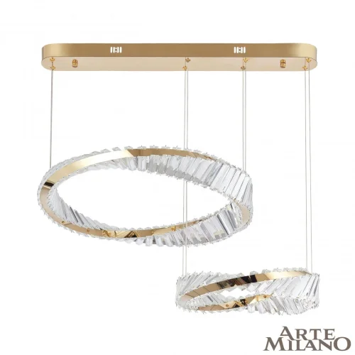 Люстра подвесная LED с пультом AM-Venezia 318311/D600-D400 GD Arte Milano прозрачная на 1 лампу, основание золотое в стиле современный кольца с пультом
