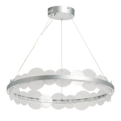 Люстра подвесная LED с пультом Платлинг 661018901 DeMarkt прозрачная на 1 лампа, основание серебряное в стиле хай-тек кольца с пультом
