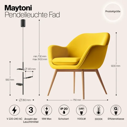 Светильник подвесной LED Fad MOD070PL-L18B3K Maytoni белый чёрный на 3 лампы, основание чёрное в стиле современный фото 6