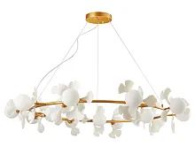 Люстра подвесная Аста 07867-15A,33 Kink Light белая на 15 ламп, основание золотое в стиле флористика современный молекула шар