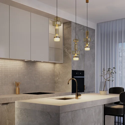 Светильник подвесной LED Level MOD253PL-L18BS3K3 Maytoni янтарный на 1 лампу, основание латунь в стиле современный арт-деко выдувное фото 7