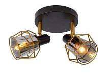 Светильник потолочный лофт Nila 77977/12/30 Lucide серый прозрачный 2 лампы, основание чёрное золотое в стиле лофт 