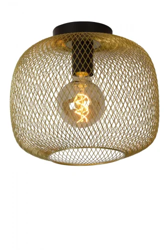 Светильник потолочный лофт Mesh 45185/30/02 Lucide матовый золото 1 лампа, основание чёрное в стиле лофт 