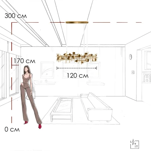 Светильник подвесной Escama 10396/1200R LOFT IT золотой на 6 ламп, основание золотое в стиле современный фото 10