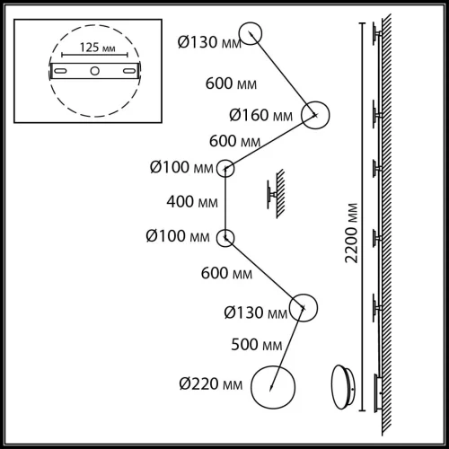 Бра LED Galaxy 7115/36WL Odeon Light чёрный на 1 лампу, основание чёрное в стиле хай-тек отражённый свет фото 2